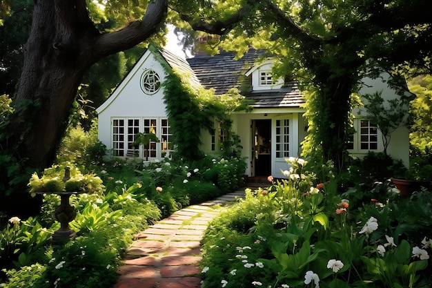 Foto von Pfad durch einen charmanten Cottage-Garten Blumengarten