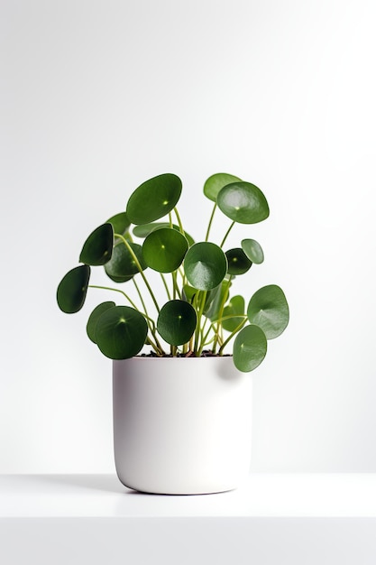 Foto von Pilea peperomioides im minimalistischen Topf als Zimmerpflanze für die Heimdekoration
