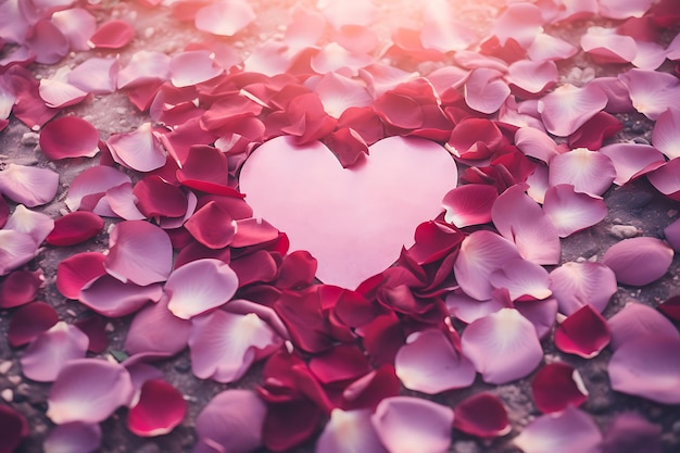 Foto von romantischen Rosenblättern, die eine Herzform bilden