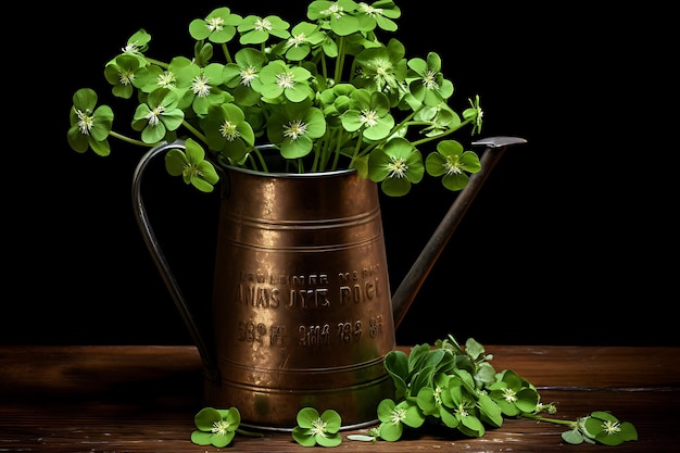 Foto foto von shamrocks in einer rustikalen vase h