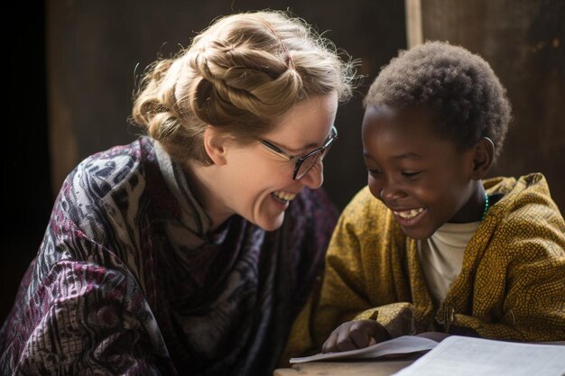 Foto von Smiley-Lehrer mit einem Tablet