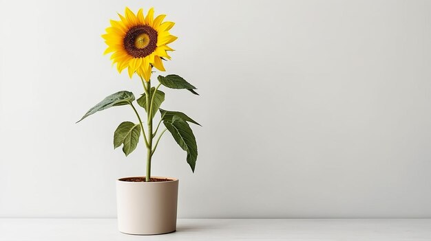 Foto foto von sonnenblumen in einem topf auf weißem hintergrund