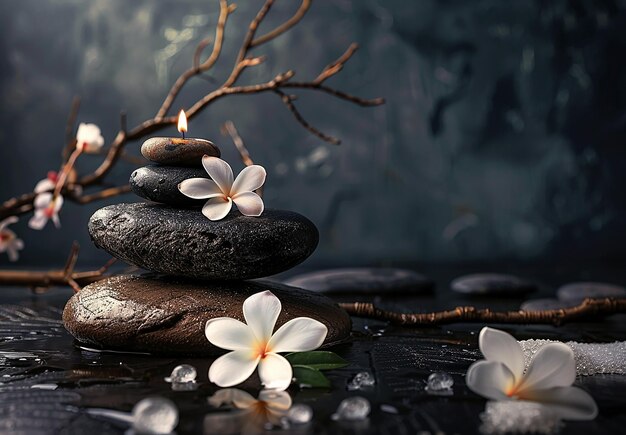 Foto von Spa-Aromatherapie-Hintergrund mit einem Raum und Orchidee-Zen-Stein-Kosmetikprodukten