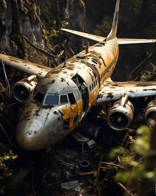 Foto von verlassenen Flugzeugen im Wald. Ai erstellt