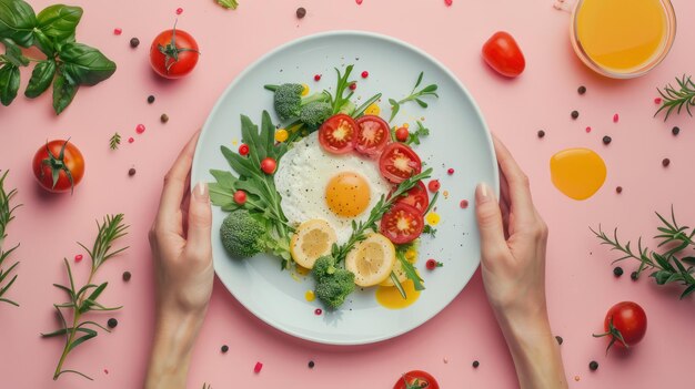 Foto von weiblichen Händen, die den Teller mit der Mahlzeit servieren