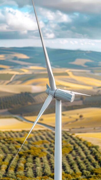 Foto von Windkraft- und Energieanlagen mit verschwommenem Landschaftshintergrund, professionelles Foto