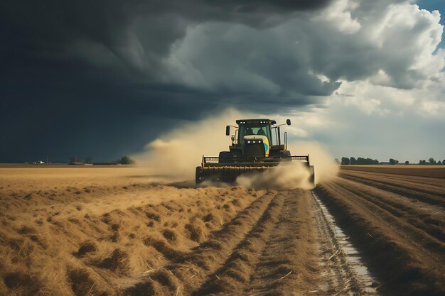 Foto von zerstörtem Ackerland und landwirtschaftlicher Ausrüstung