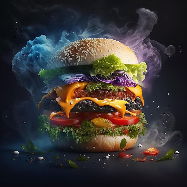Foto Vorderansicht Burger auf einem Ständer