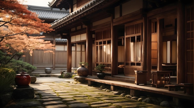 Foto Vorderansicht des Eingangs zum traditionellen japanischen Haus