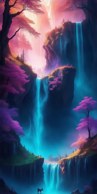 Foto Wasserfall im Wald Digitale Malerei 3D-Illustration