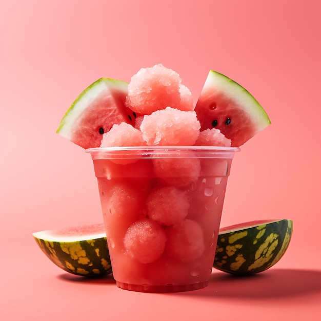 Foto de Watermelon Slush una sandía refrigerada con sabor a sandía Slushy Topped Vista delantera BG limpio