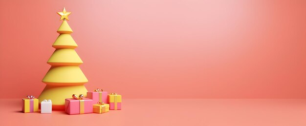 Foto Weihnachtsbaum mit Geschenken Web-Banner oder Karte für Neujahrsferien mit Kopierplatz