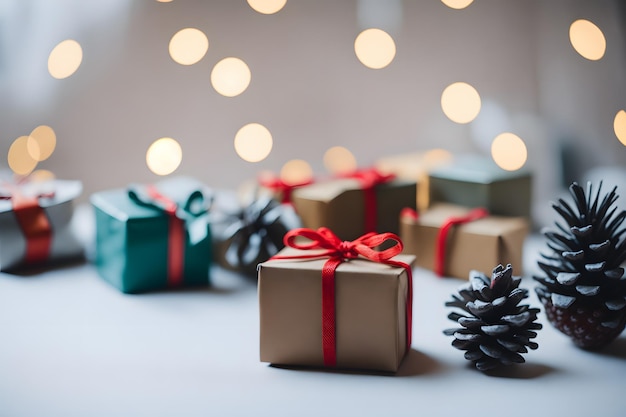 Foto-Weihnachtsfest-Dekoration mit Geschenkboxen stapelt spektakulären Weihnachtsbaum