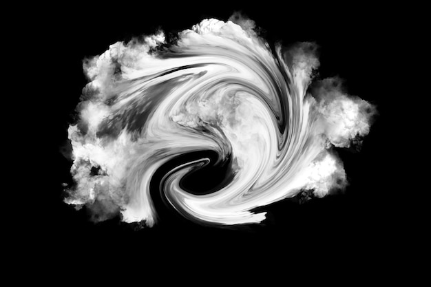 Foto weiße Energie Explosion Wolke Einfrieren Bewegung isoliert auf schwarzem Hintergrund