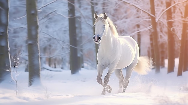 Foto weißes Pferd im Winter Generative KI