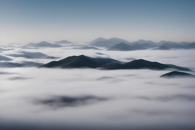 Foto wunderschöne Aufnahme von hohen weißen Hügeln und nebelverhangenen Bergen