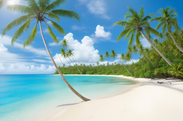 Foto wunderschöner tropischer Strand und Meer mit Kokosnusspalme auf der Paradiesinsel