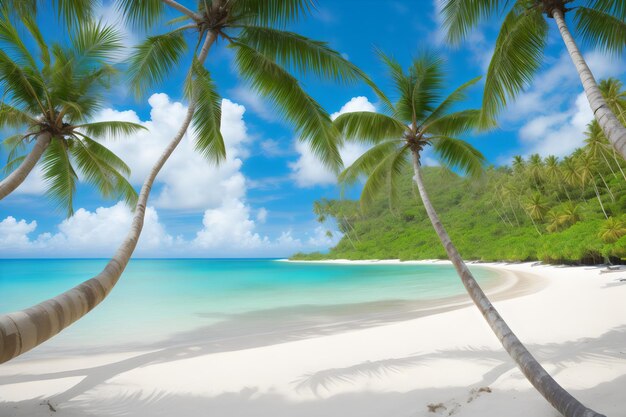 Foto wunderschöner tropischer Strand und Meer mit Kokosnusspalme auf der Paradiesinsel