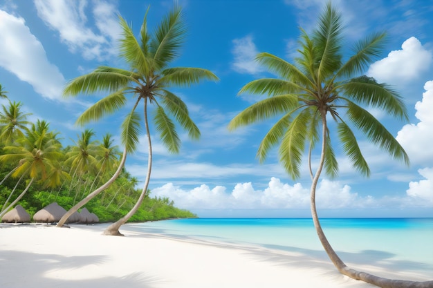 Foto wunderschöner tropischer Strand und Meer mit Kokosnusspalme auf der Paradiesinsel