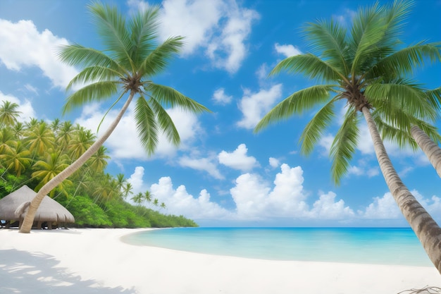 Foto wunderschöner tropischer Strand und Meer mit Kokosnusspalme auf der Paradiesinsel