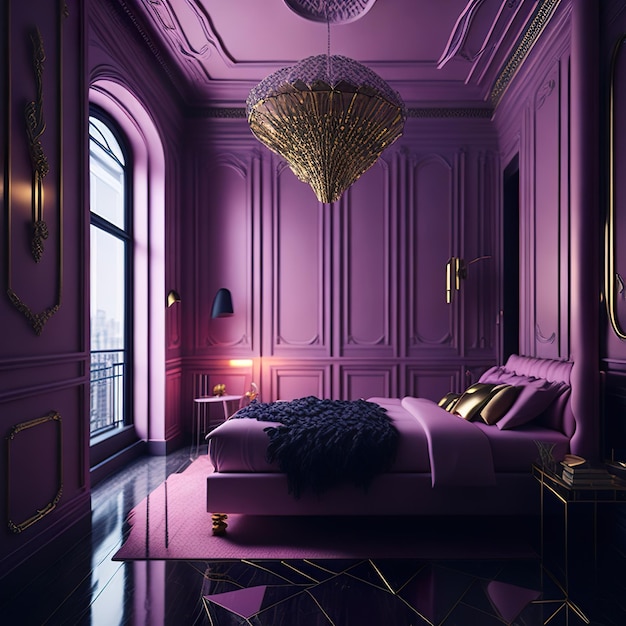 Foto foto wunderschönes schlafzimmer mit goldenen details und luxuriösen möbeln