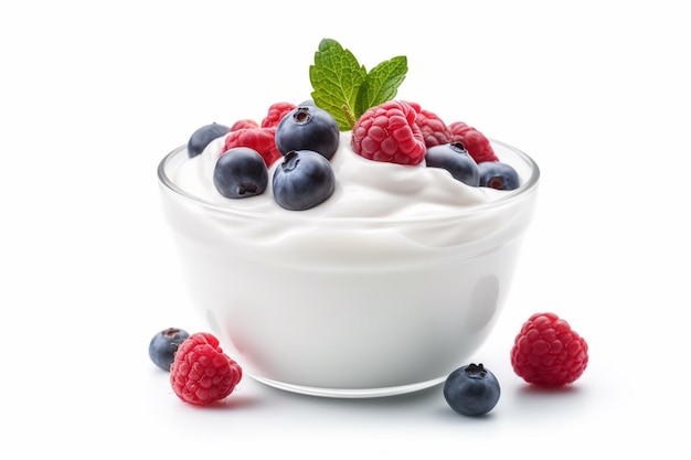 Foto de yogur con sabores de fresa y bayas