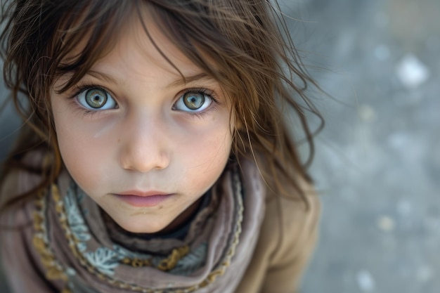 Foto zeigt ein junges Mädchen, das sich der harten Realität von Armut und Vertreibung stellt