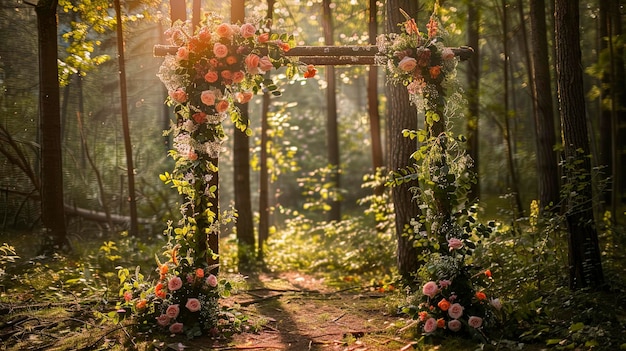Foto de la zona de flores en el arco de flores del bosque