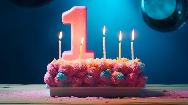 Foto fotoarreglo de celebración del primer cumpleaños con pastel de cumpleaños ai generativo