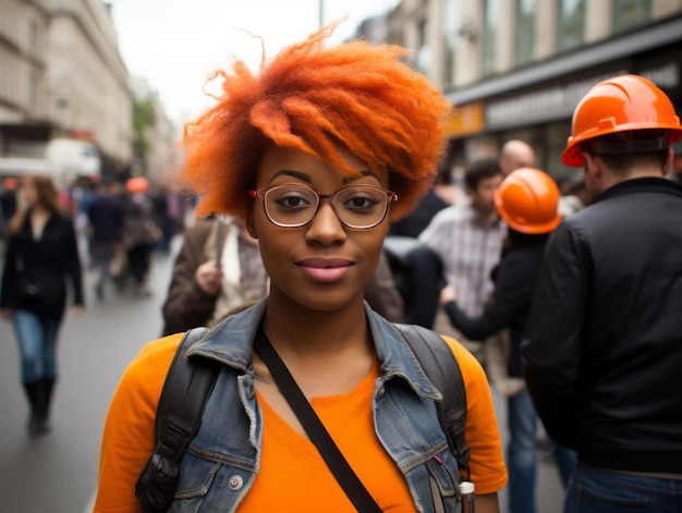 Fotoaufnahme einer natürlichen Frau, die als Bauarbeiterin arbeitet