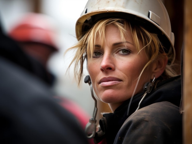 Fotoaufnahme einer natürlichen Frau, die als Bauarbeiterin arbeitet