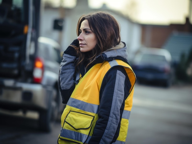 Fotoaufnahme einer natürlichen Frau, die als Bauarbeiterin arbeitet