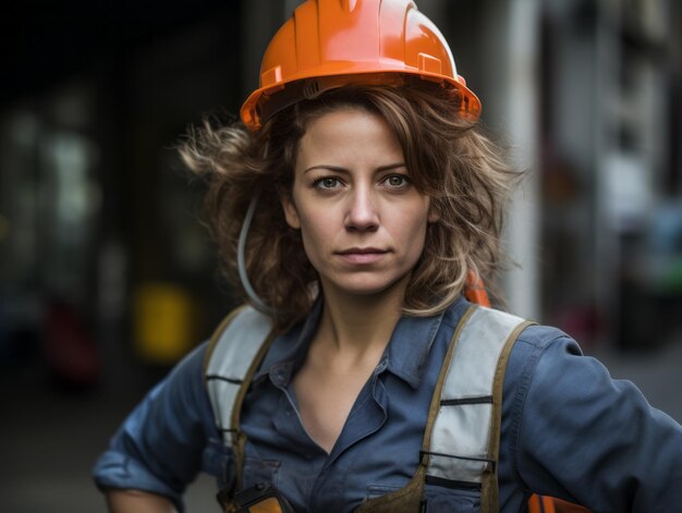 Fotoaufnahme einer natürlichen Frau, die als Bauarbeiterin arbeitet