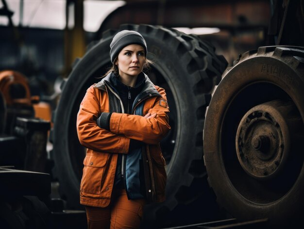 Fotoaufnahme einer natürlichen Frau, die als Bauarbeiterin arbeitet