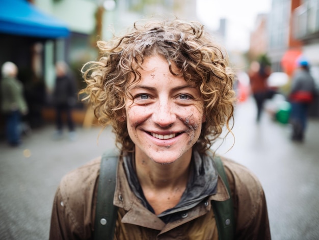 Fotoaufnahme einer natürlichen Frau, die als Bauarbeiterin arbeitet