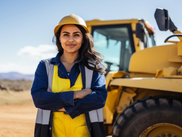 Fotoaufnahme einer natürlichen Frau, die als Bauarbeiterin arbeitet