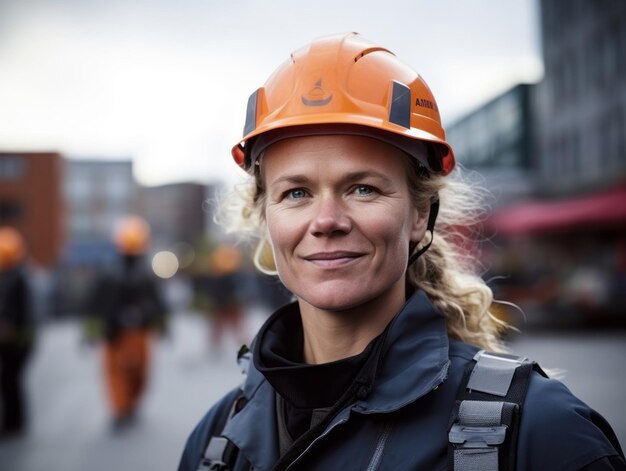 Fotoaufnahme einer natürlichen Frau, die als Bauarbeiterin arbeitet