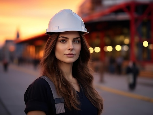Fotoaufnahme einer natürlichen Frau, die als Bauarbeiterin arbeitet