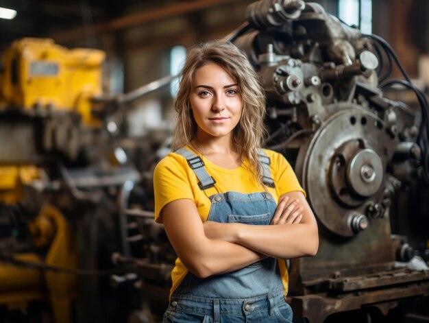 Fotoaufnahme einer natürlichen Frau, die als Bauarbeiterin arbeitet