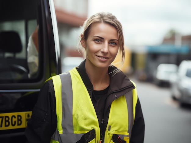 Fotoaufnahme einer natürlichen Frau, die als Bauarbeiterin arbeitet