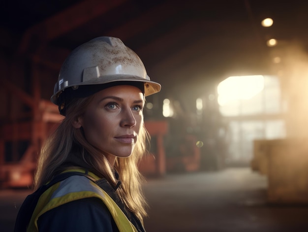 Fotoaufnahme einer natürlichen Frau, die als Bauarbeiterin arbeitet