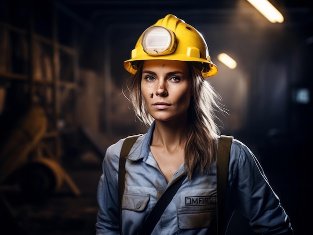 Fotoaufnahme einer natürlichen Frau, die als Bauarbeiterin arbeitet