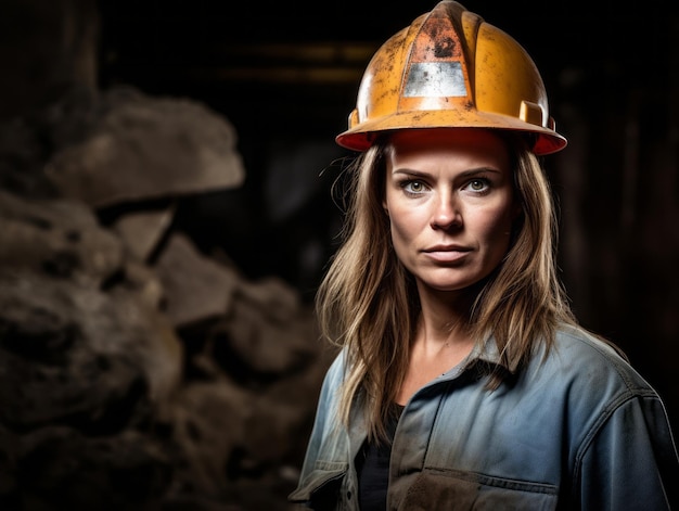 Fotoaufnahme einer natürlichen Frau, die als Bauarbeiterin arbeitet