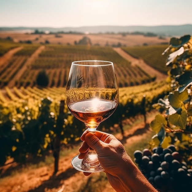 Fotoaufnahme einer Person, die ein Glas Wein hält