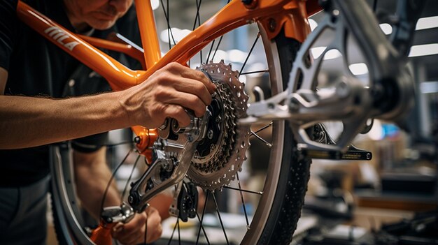 Fotofilmische Räder der Präzision Eine detaillierte Erkundung der Hände eines erfahrenen Fahrradmechanikers