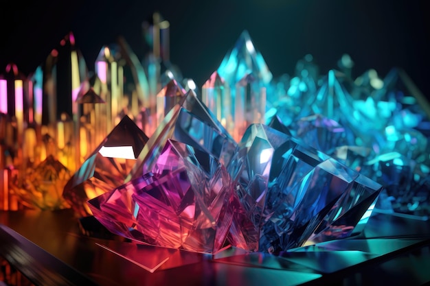 Fotoglaskristalle und -prismen mit AI-erzeugten Farbspektrumstrahlen