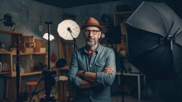 Fotograf arbeitet mit Model im Studio