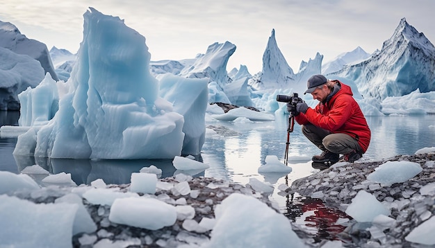 Fotograf, der Bilder von Gletschern macht, die aufgrund der globalen Erwärmung schmelzen