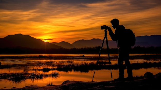 Fotograf nimmt einen Blick auf den Sonnenuntergang