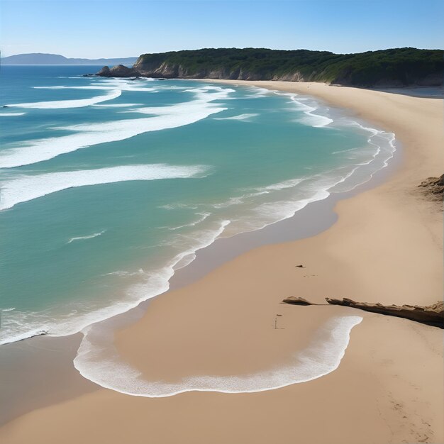 Fotografa de arena de playa con el mar al fondo